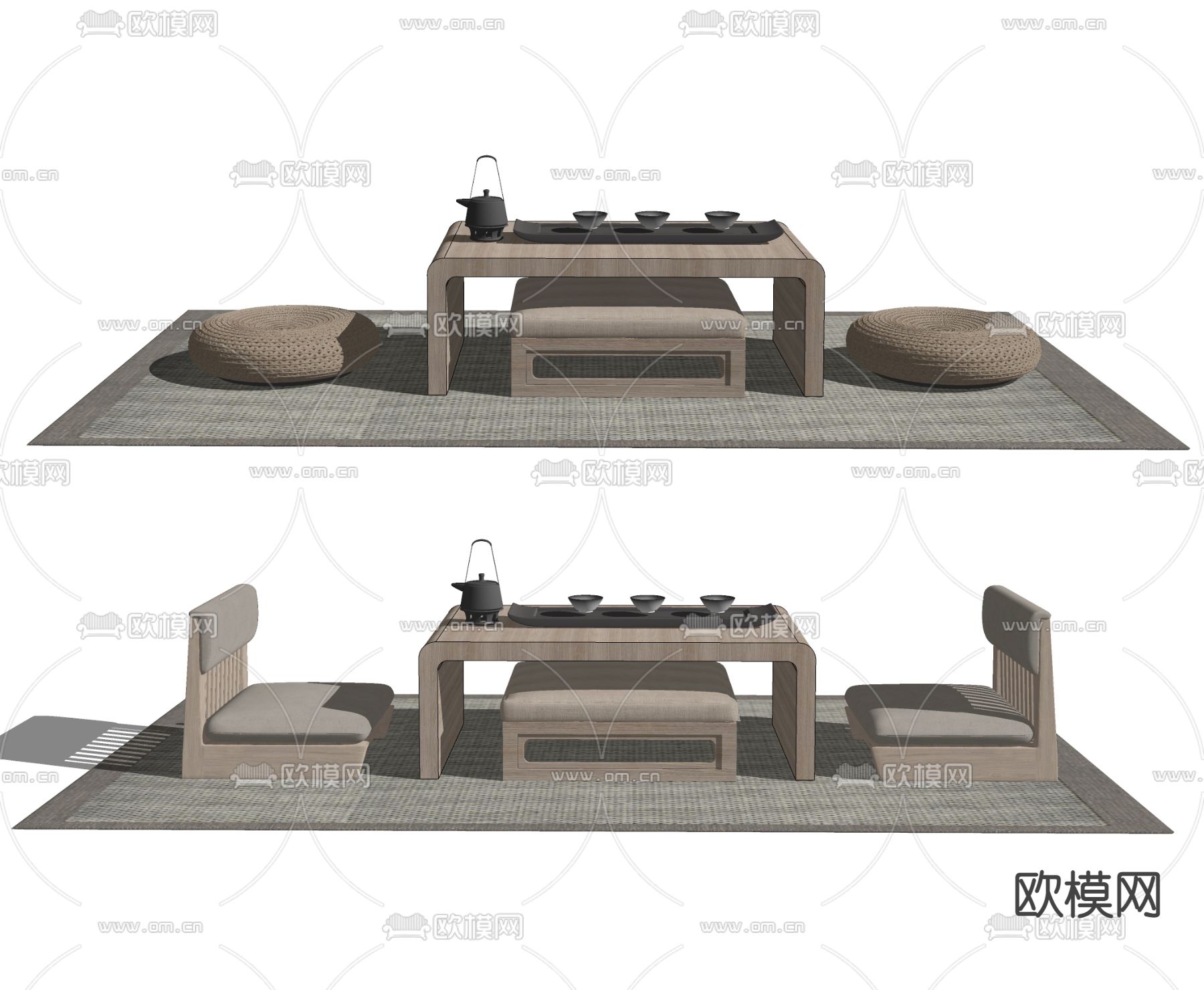 日式榻榻米茶台su模型下载（渲染图2）