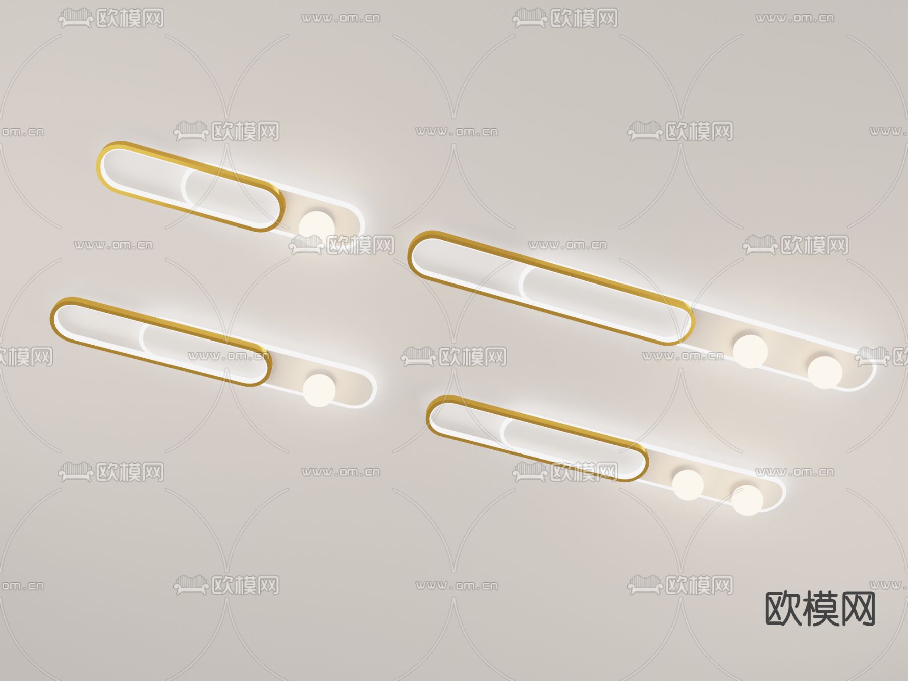 现代简约长条吸顶灯免费3d模型下载
