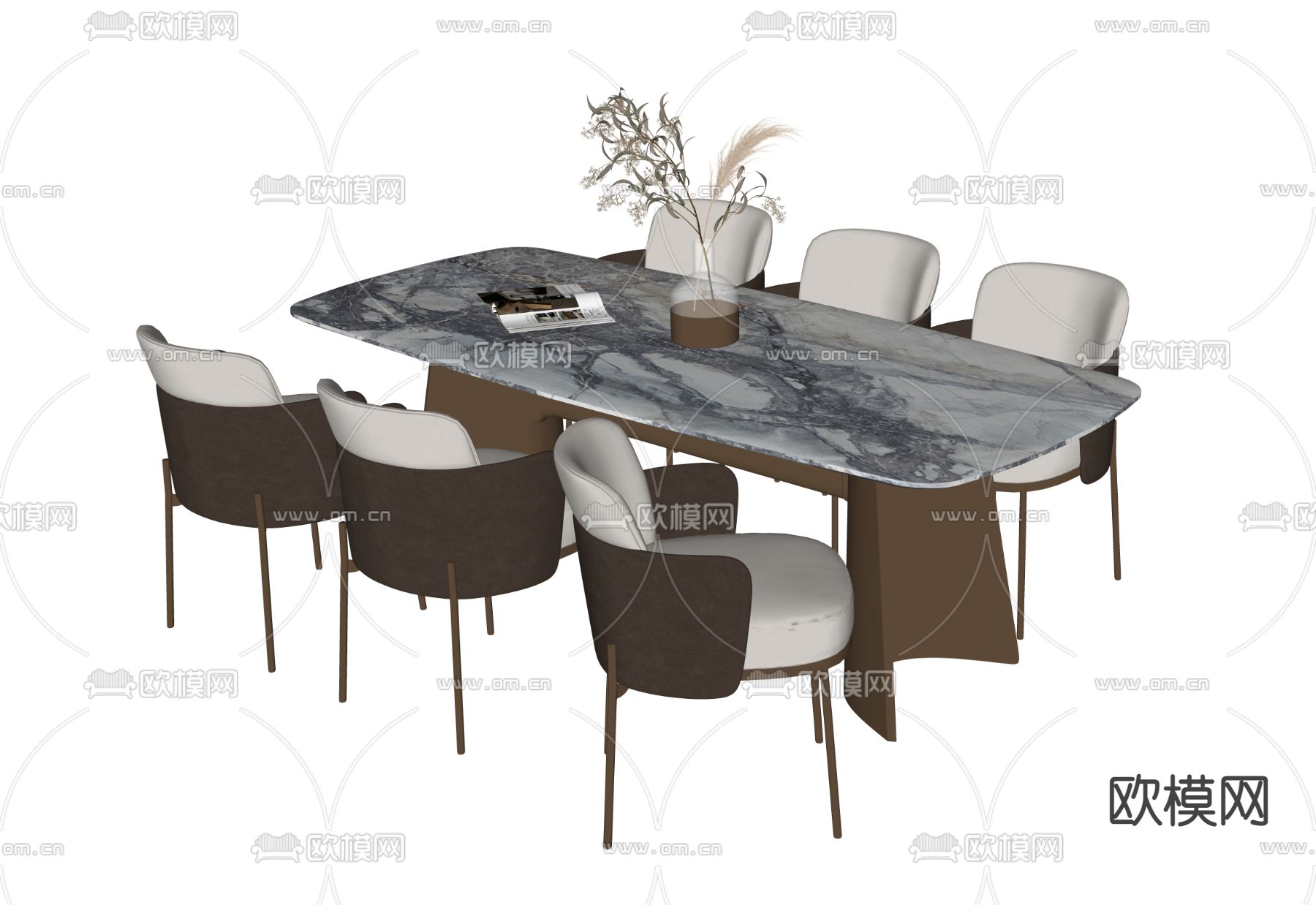 现代大理石餐桌椅su模型下载（渲染图2）