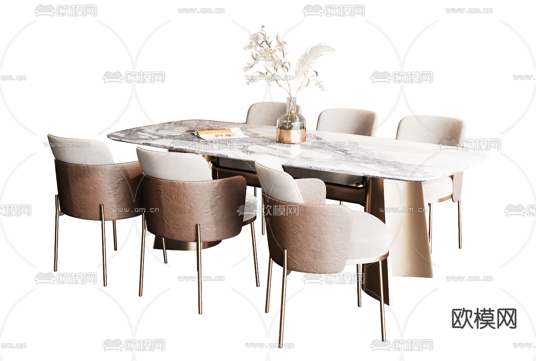 现代大理石餐桌椅su模型下载（渲染图1）