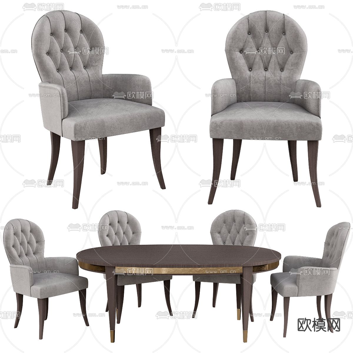 简欧实木餐桌椅3d模型下载