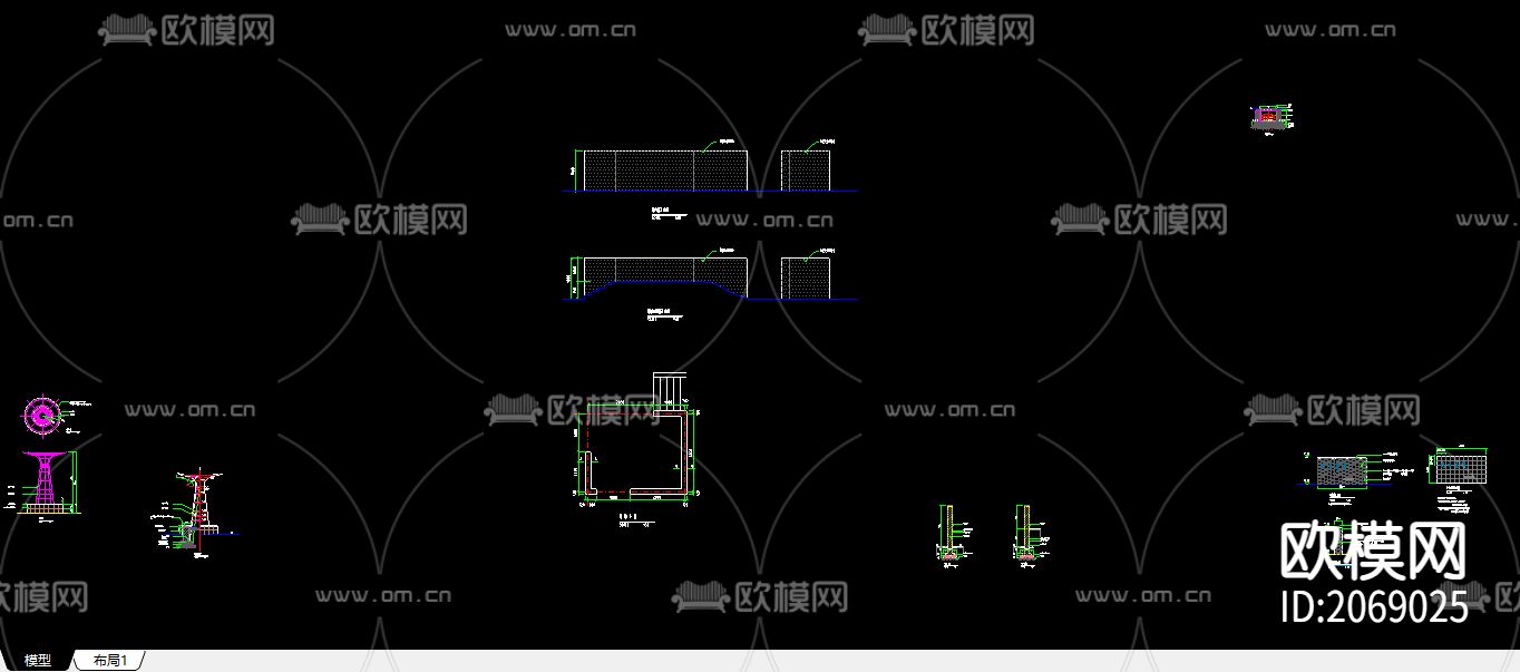 景观墙CAD施工图下载（渲染图1）