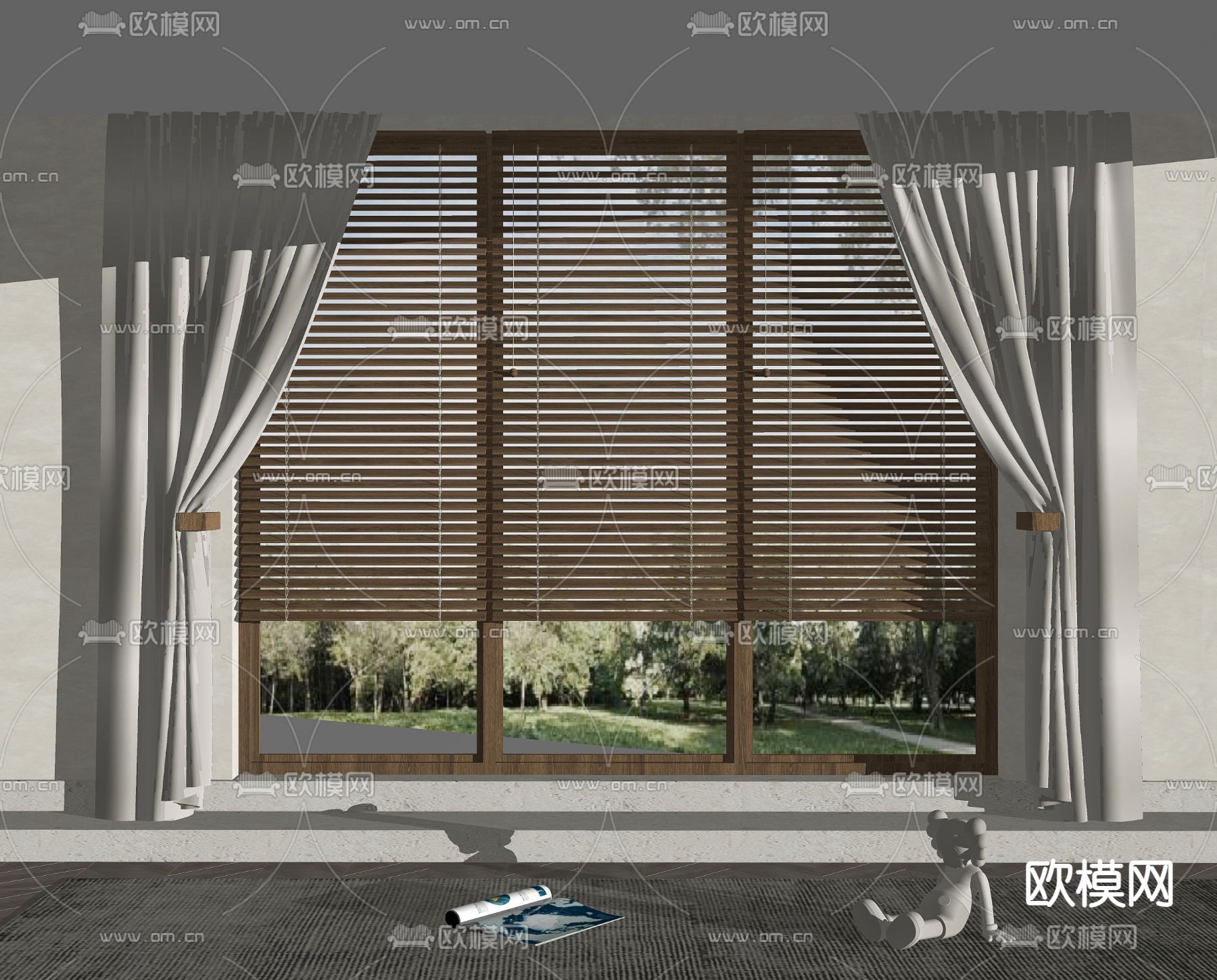 侘寂风布艺窗帘su模型下载（渲染图2）