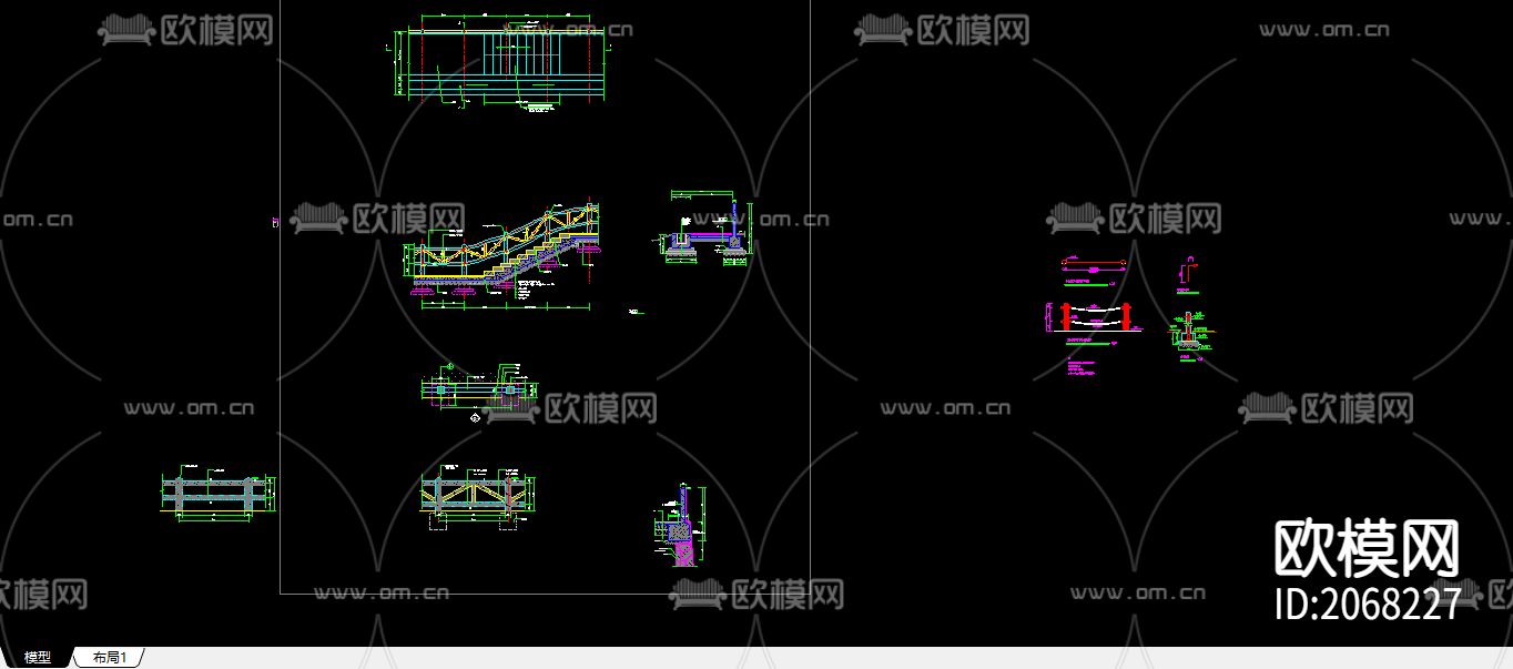 道路栏杆节点CAD图下载（渲染图2）