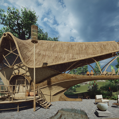  现代树屋木屋鸟巢民宿酒店su模型 