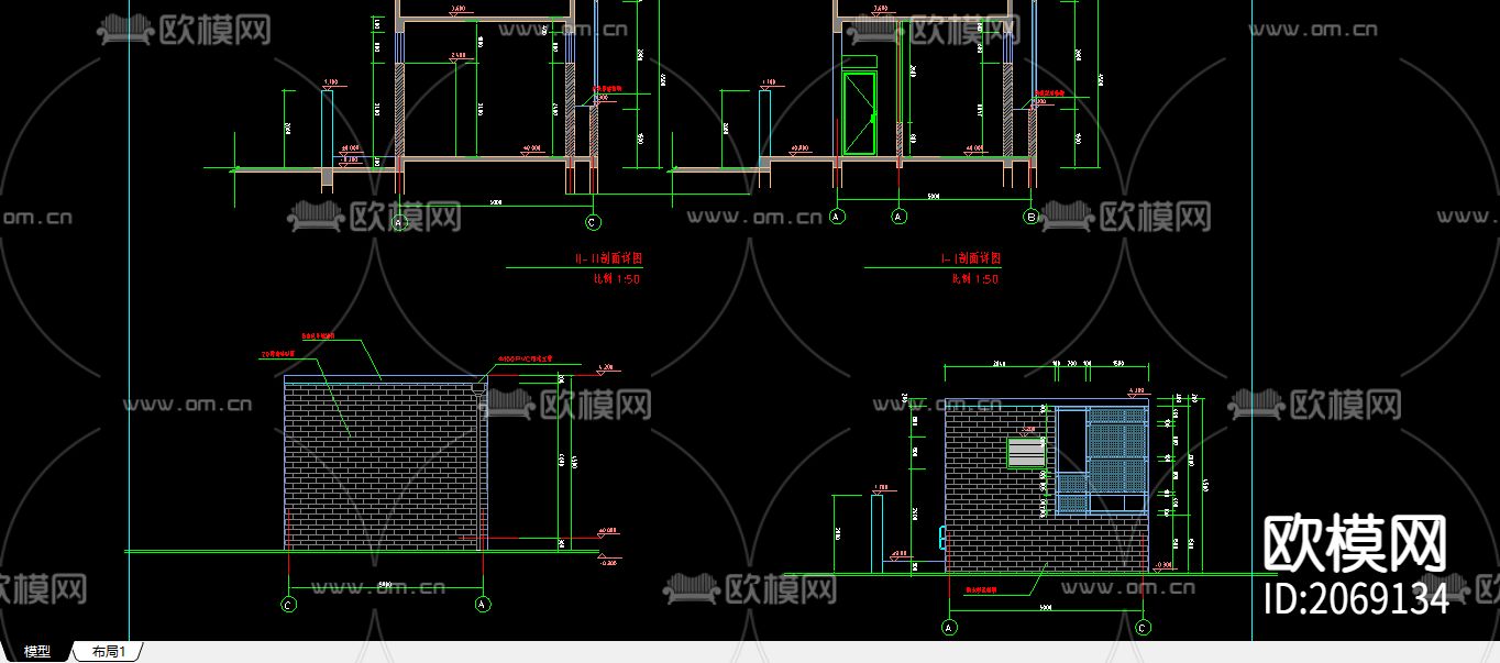 建筑公厕水电CAD施工图下载（渲染图2）