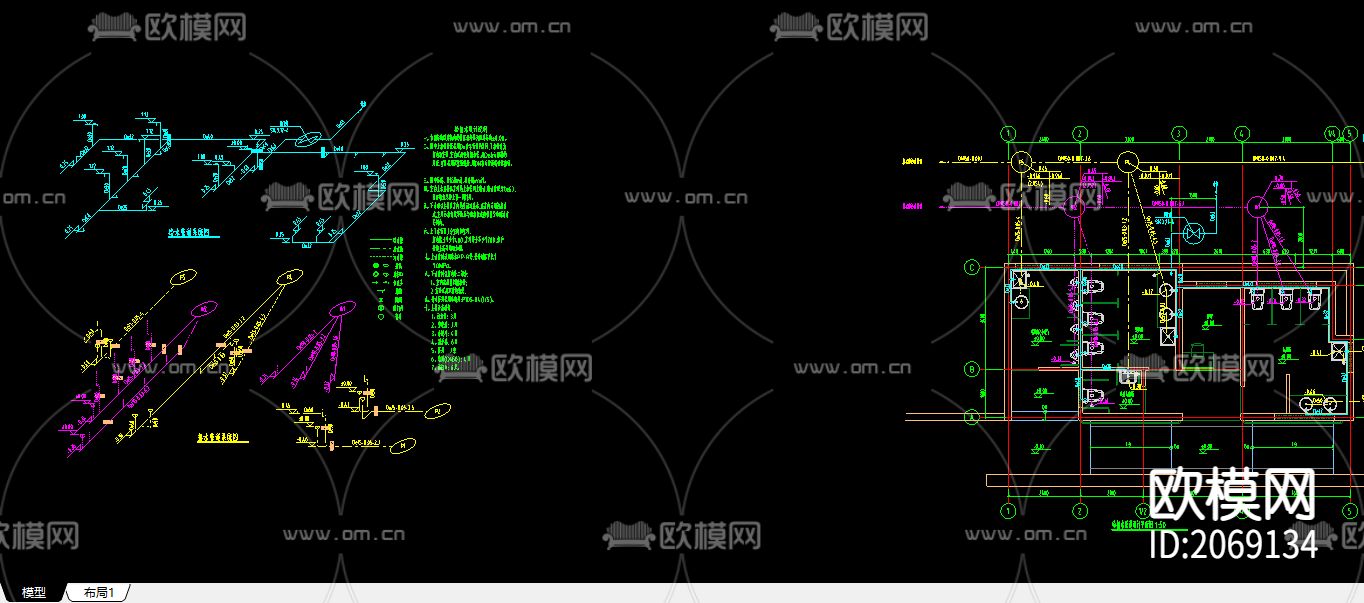建筑公厕水电CAD施工图下载（渲染图1）