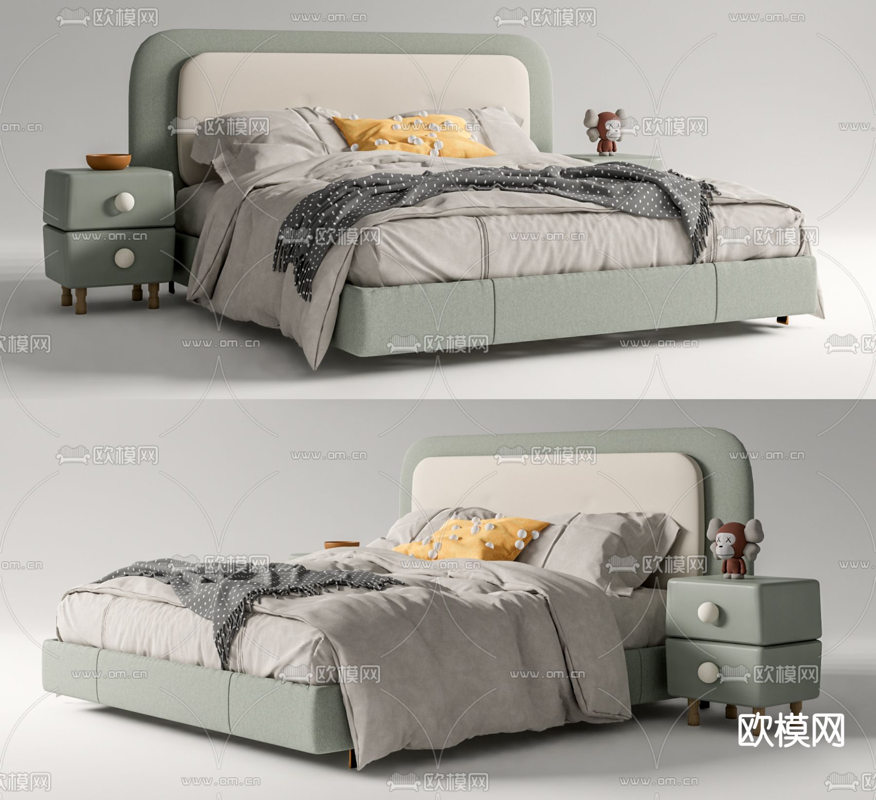 现代儿童床su模型下载（渲染图1）