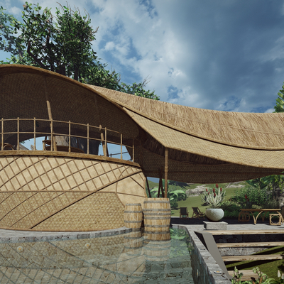  现代鸟巢民宿酒店su模型 