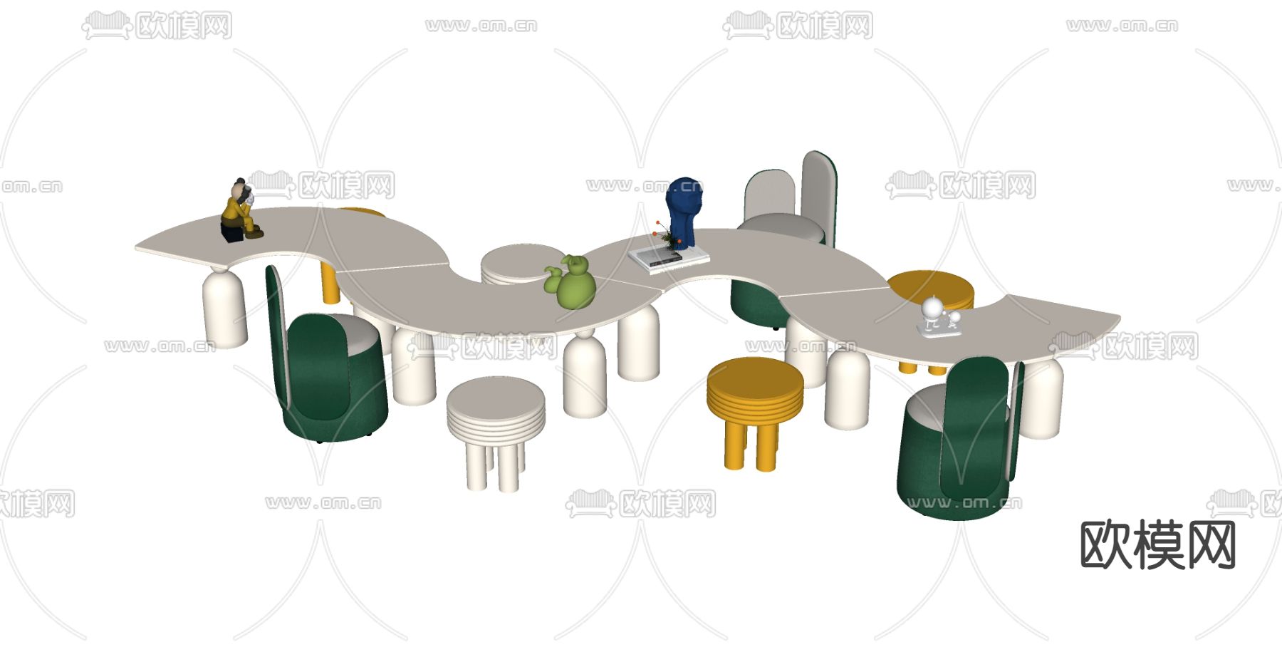 现代儿童桌椅su模型下载（渲染图2）