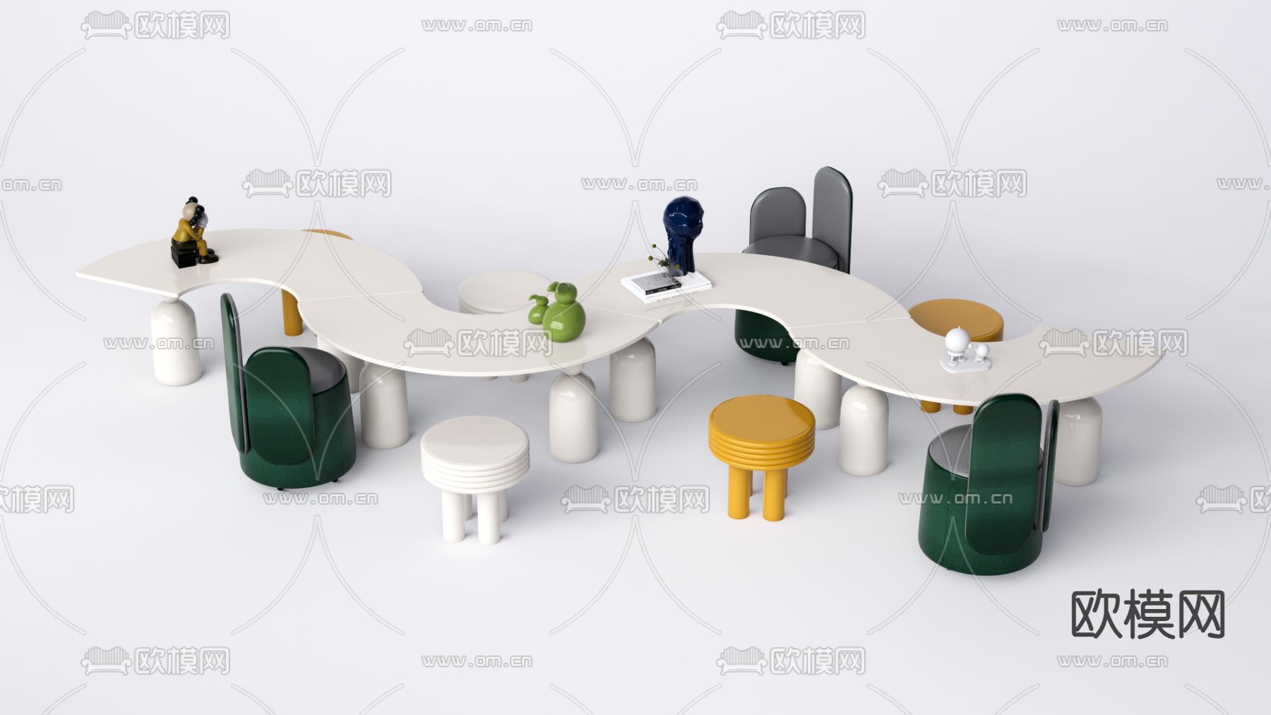 现代儿童桌椅su模型下载（渲染图1）