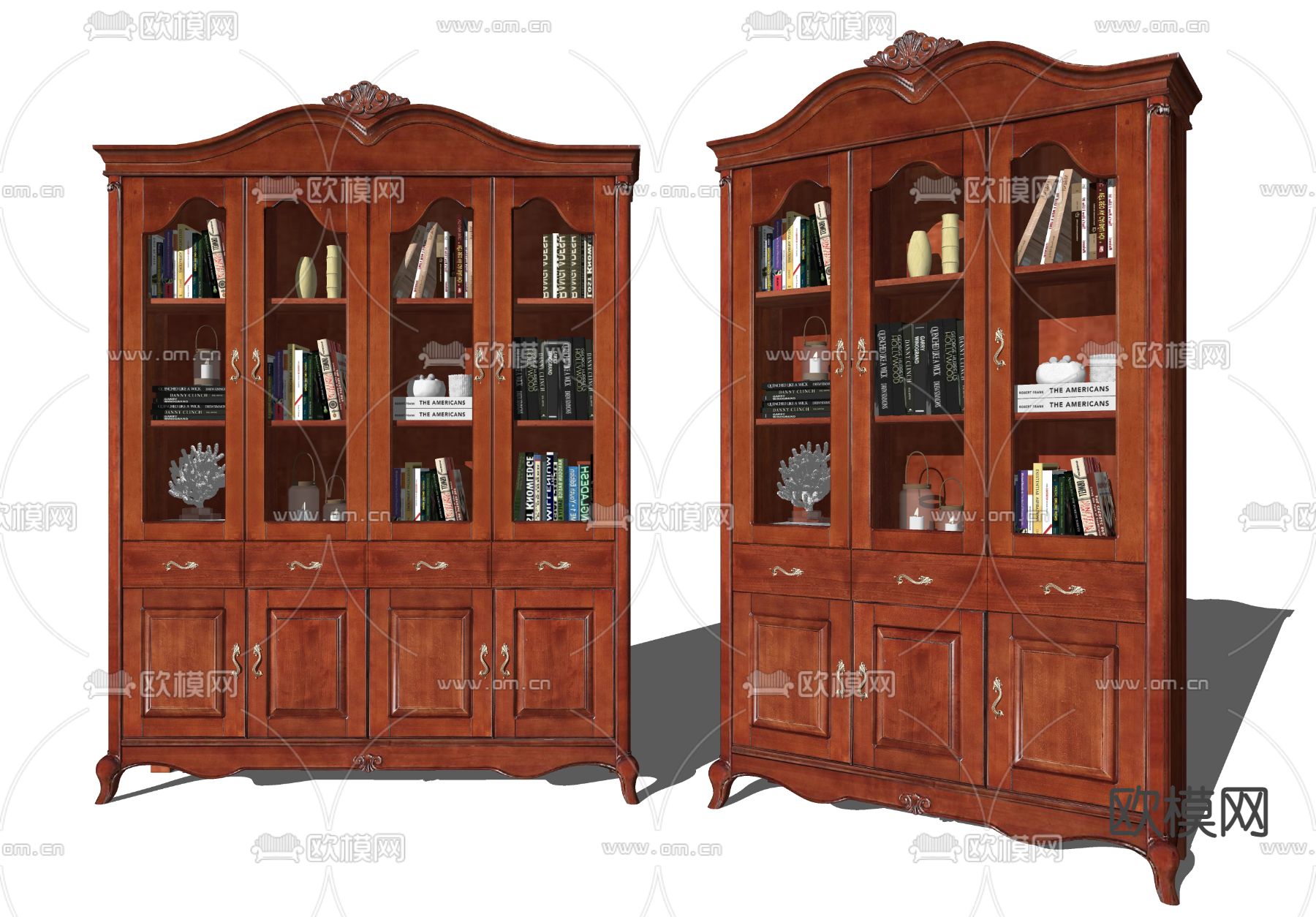 现代实木书柜su模型下载（渲染图2）