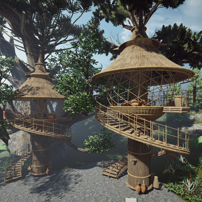  现代鸟巢民宿酒店su模型 