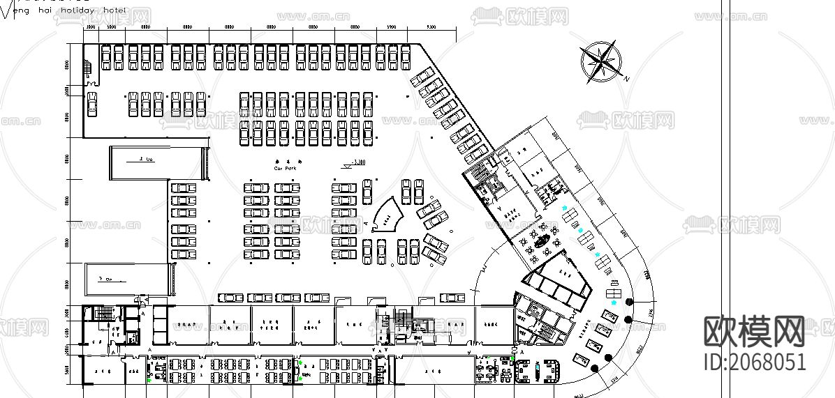 梦海假日酒店CAD平面图下载（渲染图2）