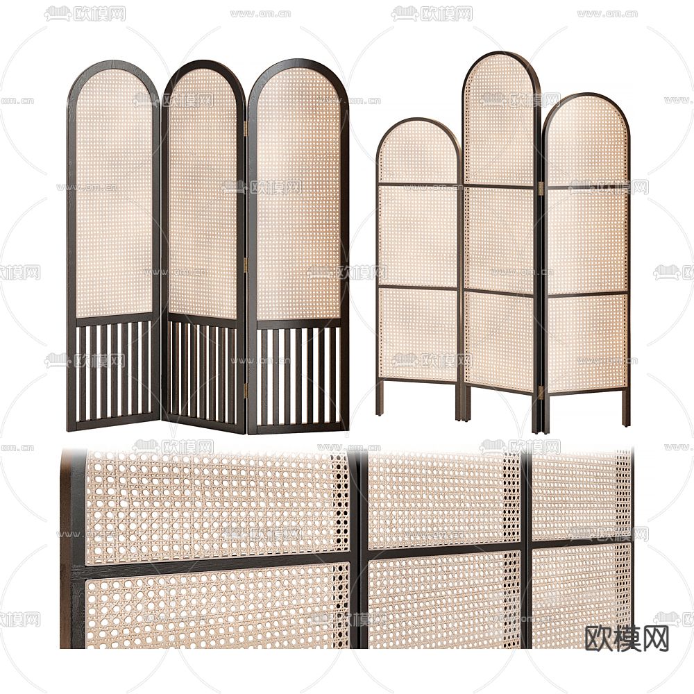 侘寂风藤编屏风隔断3d模型下载