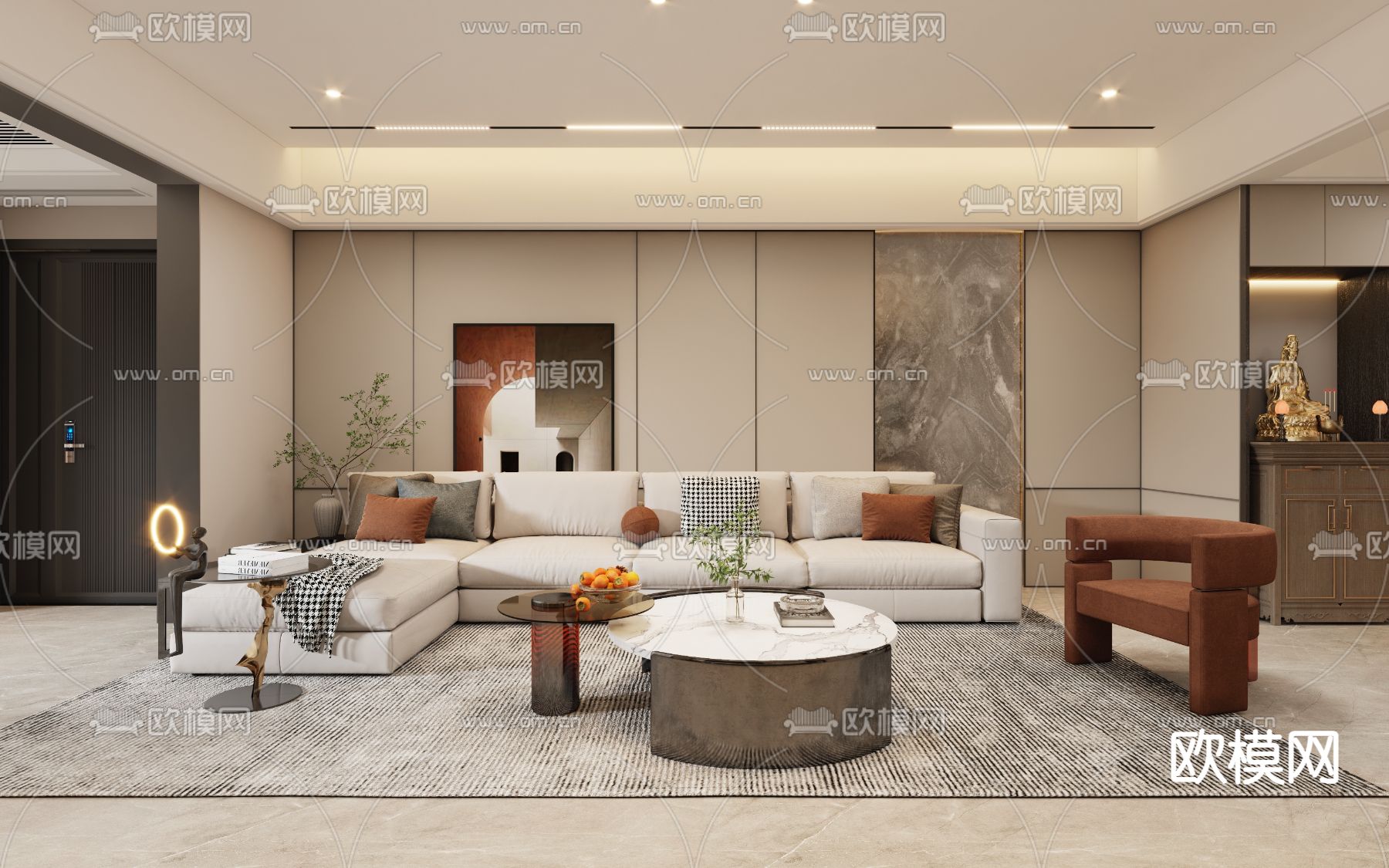 现代轻奢客厅3d模型下载（渲染图1）