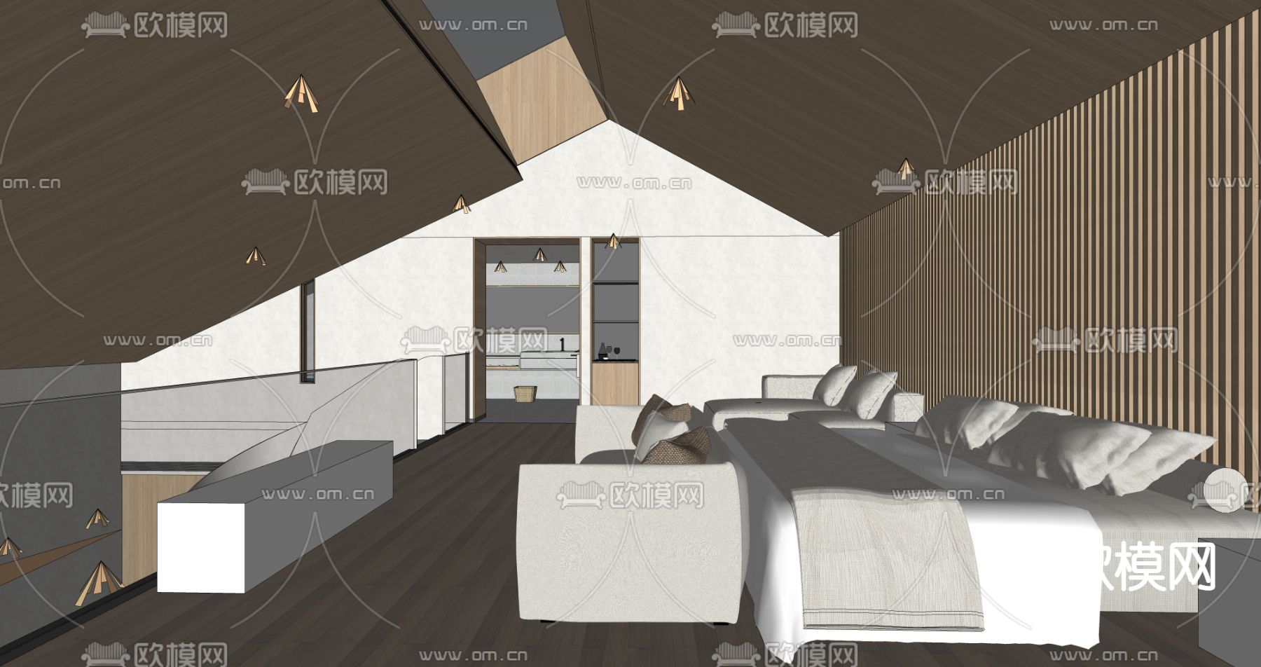 现代度假酒店客房su模型下载（渲染图4）