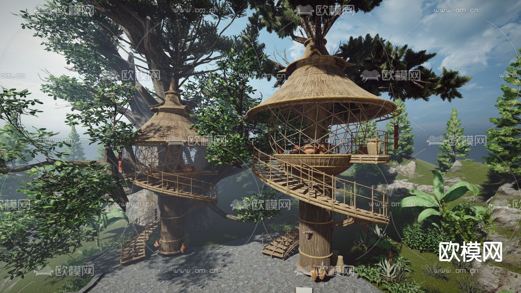 现代鸟巢民宿酒店su模型下载（渲染图1）