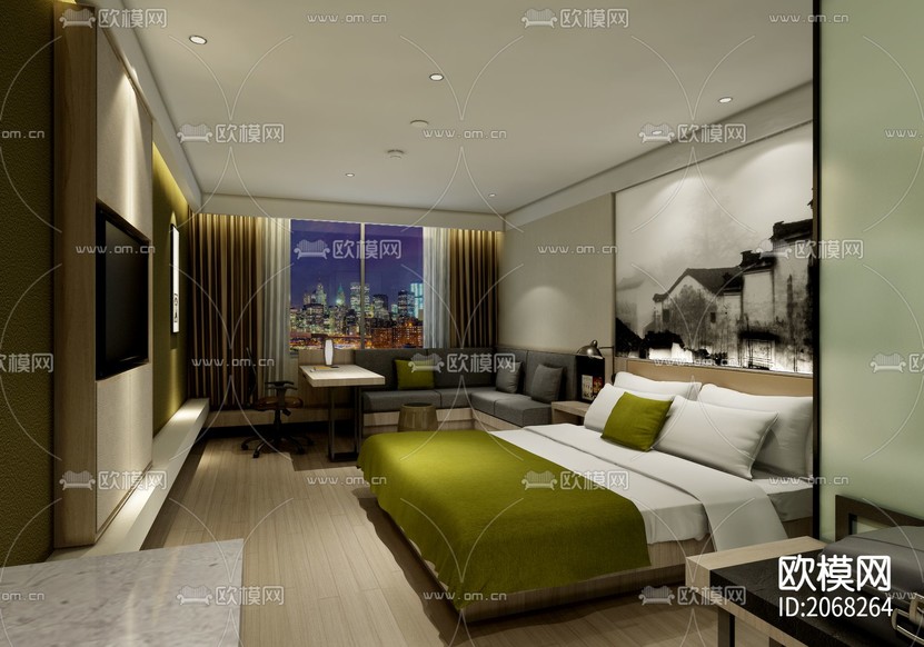 酒店大床房CAD施工图下载(渲染图5)