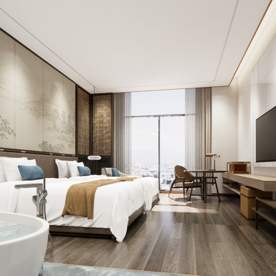  现代酒店客房su模型 