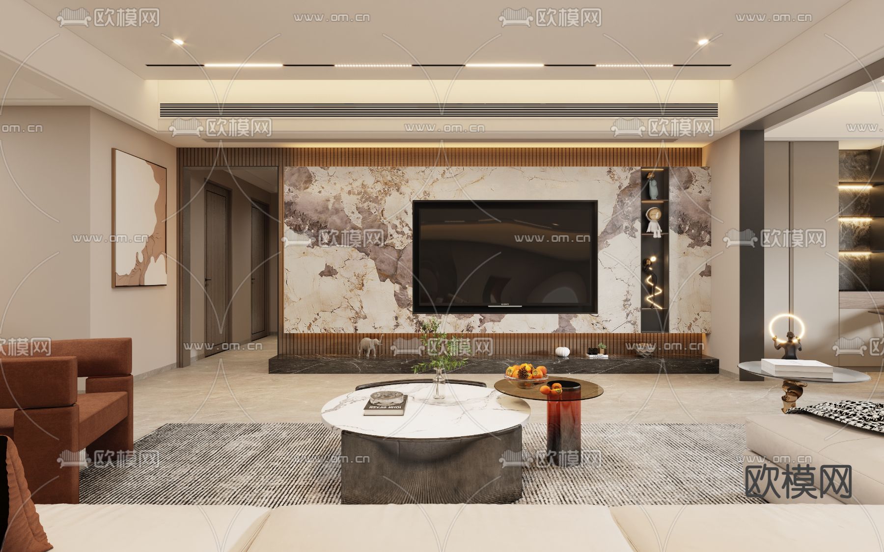 现代轻奢客厅3d模型下载（渲染图2）