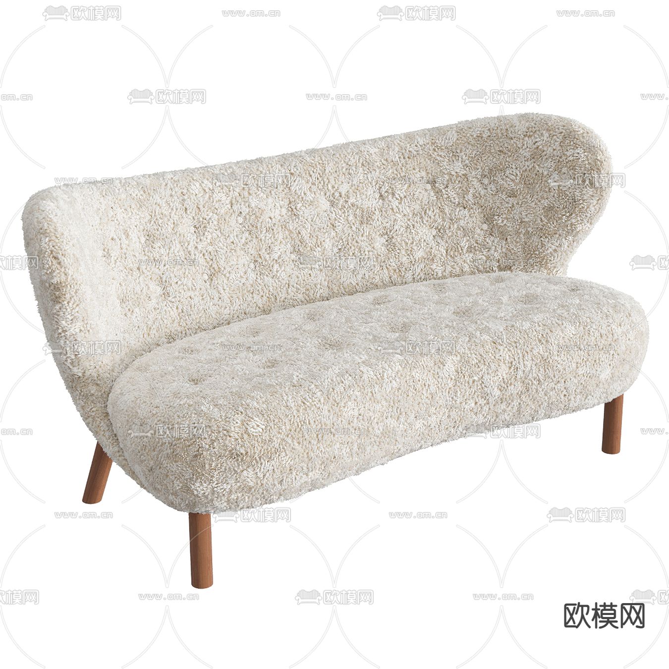侘寂风布艺双人沙发3d模型下载（渲染图2）