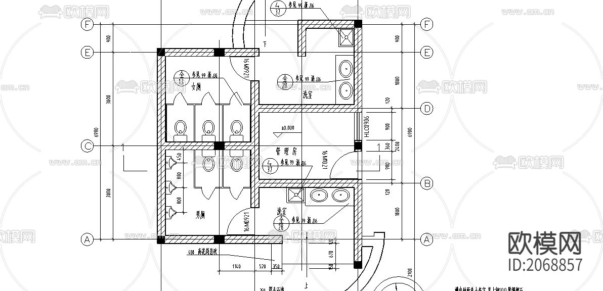 厕所平立剖CAD施工图下载（渲染图1）