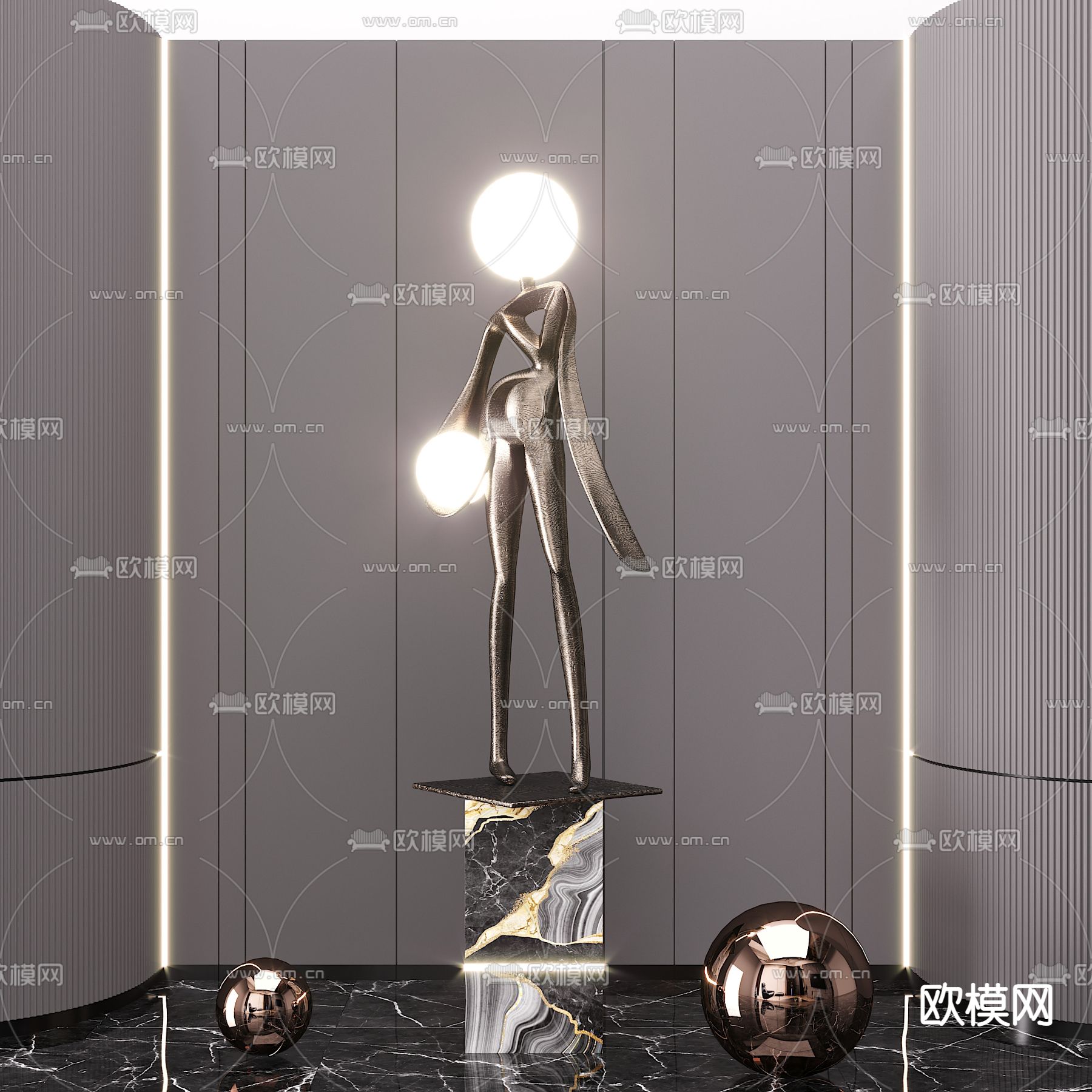 现代抽象人物雕塑3d模型下载