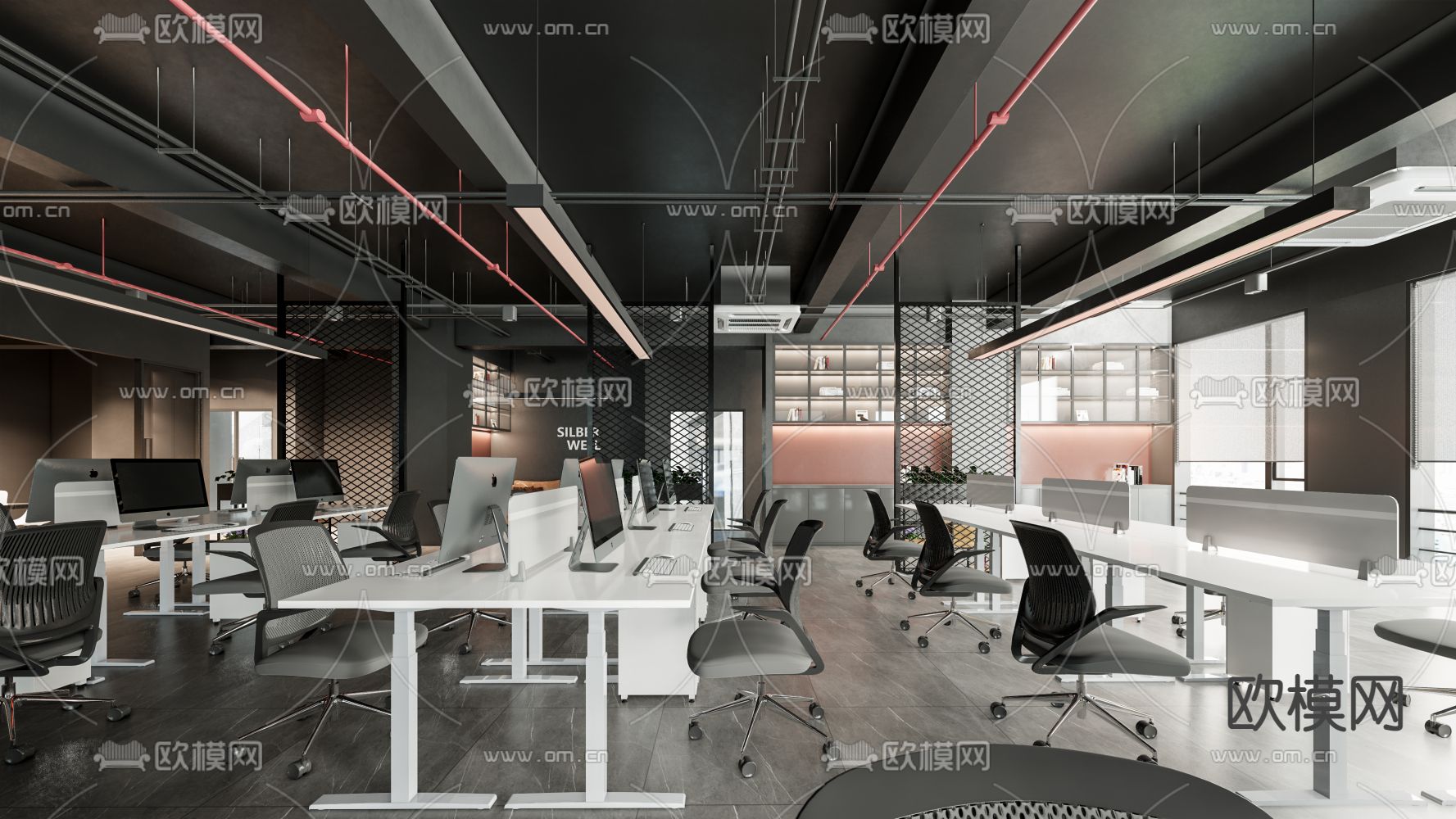 工业风开放式公共办公区su模型下载_ID11911688_sketchup模型下载-欧模网