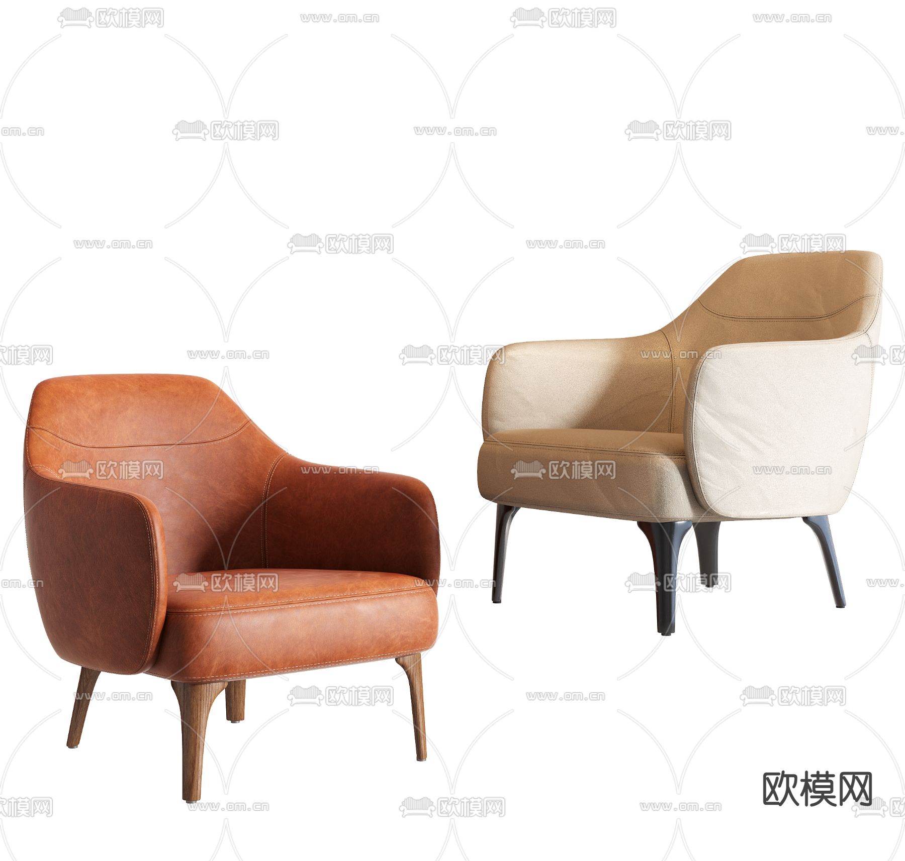 现代皮革单人沙发3d模型下载