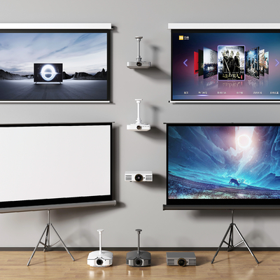  现代投影仪幕布su模型 