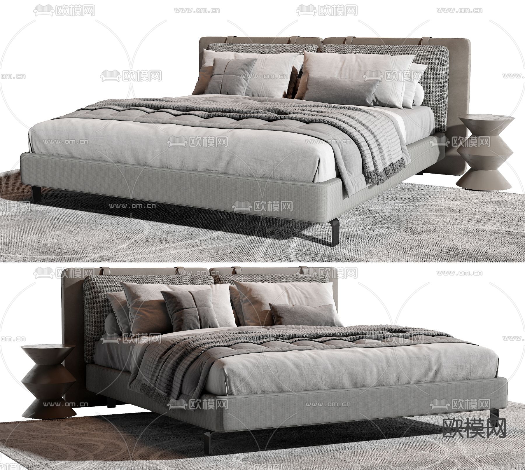 Molteni&C 现代布艺双人床3d模型下载