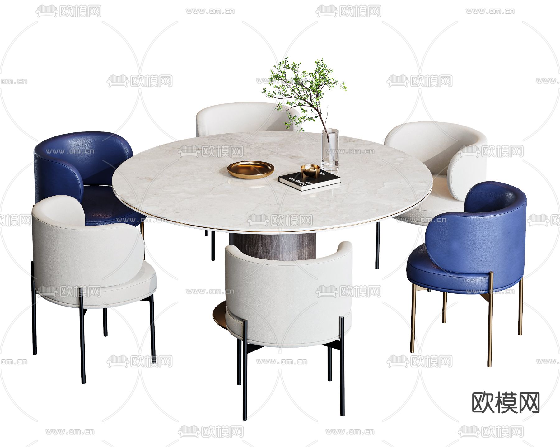现代大理石餐桌椅3d模型下载