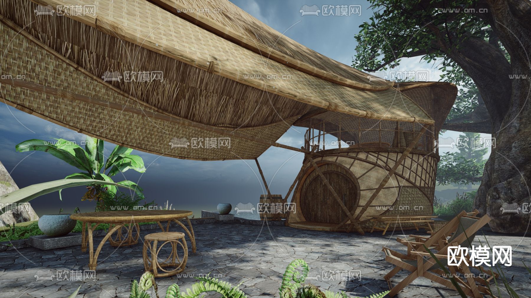 现代鸟巢民宿酒店su模型下载（渲染图2）