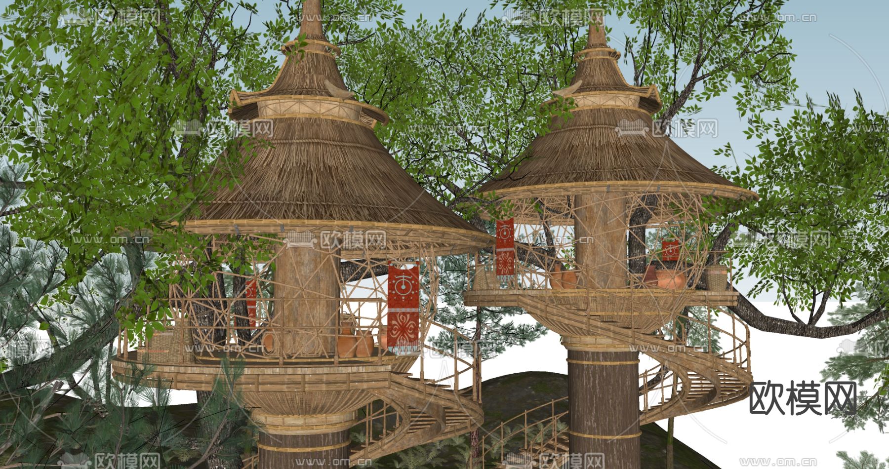 现代鸟巢民宿酒店su模型下载（渲染图3）