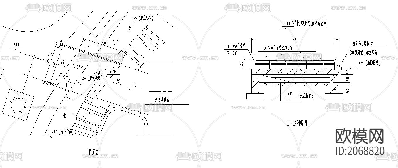 园桥方案CAD平面图下载（渲染图3）