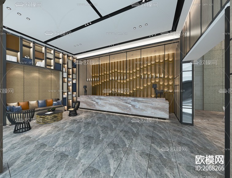 酒店公区大厅CAD施工图下载(渲染图3)