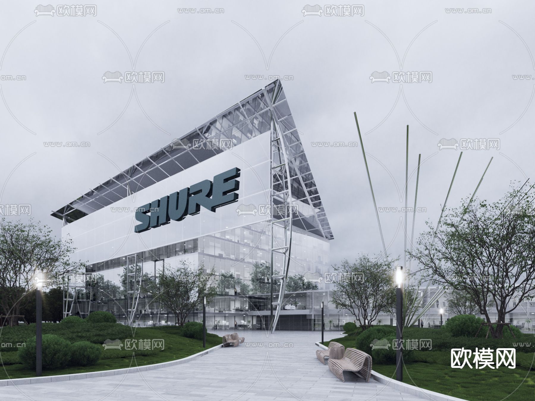 现代办公楼建筑外观3d模型