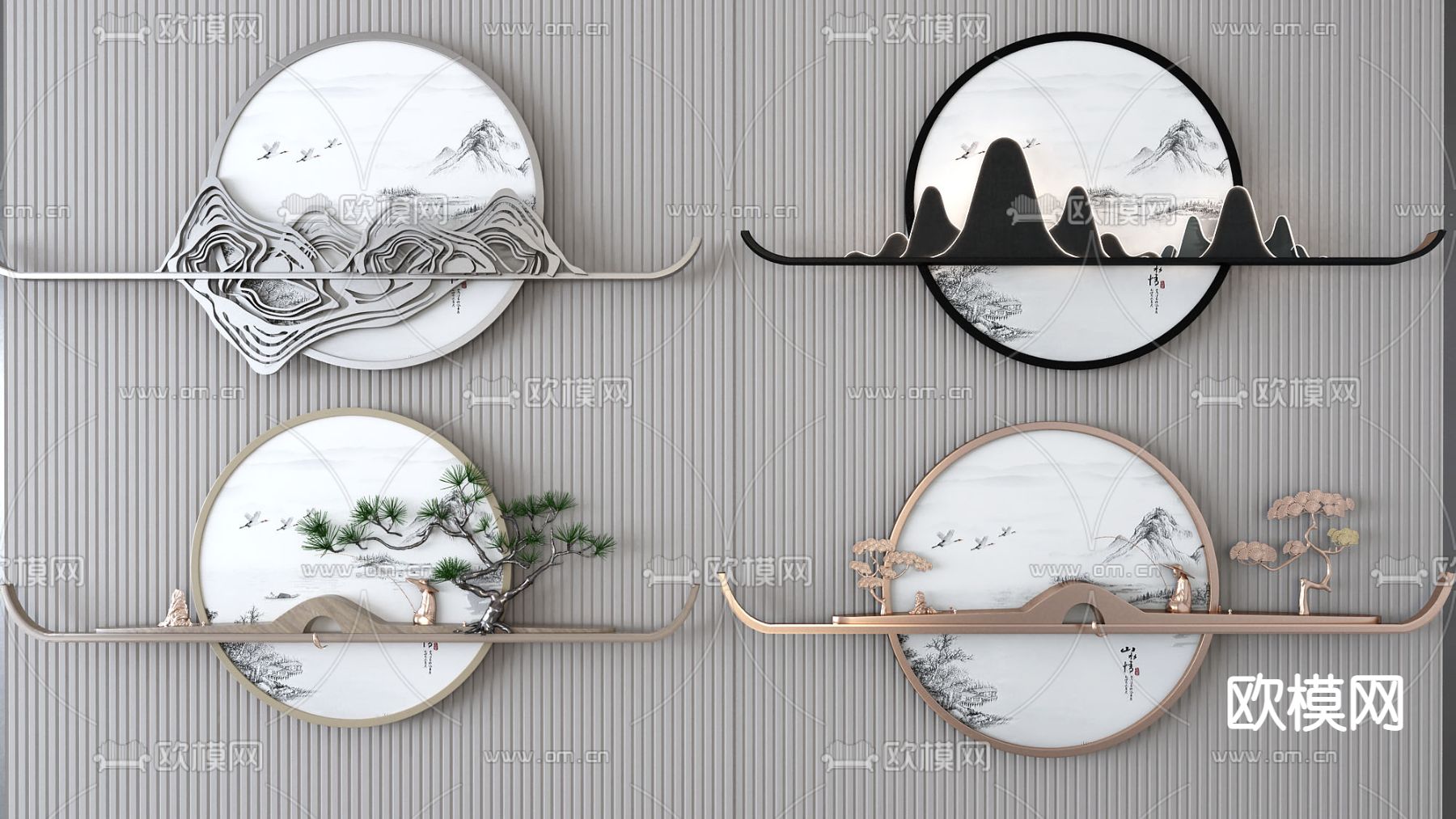 新中式轻奢墙饰挂件3d模型下载