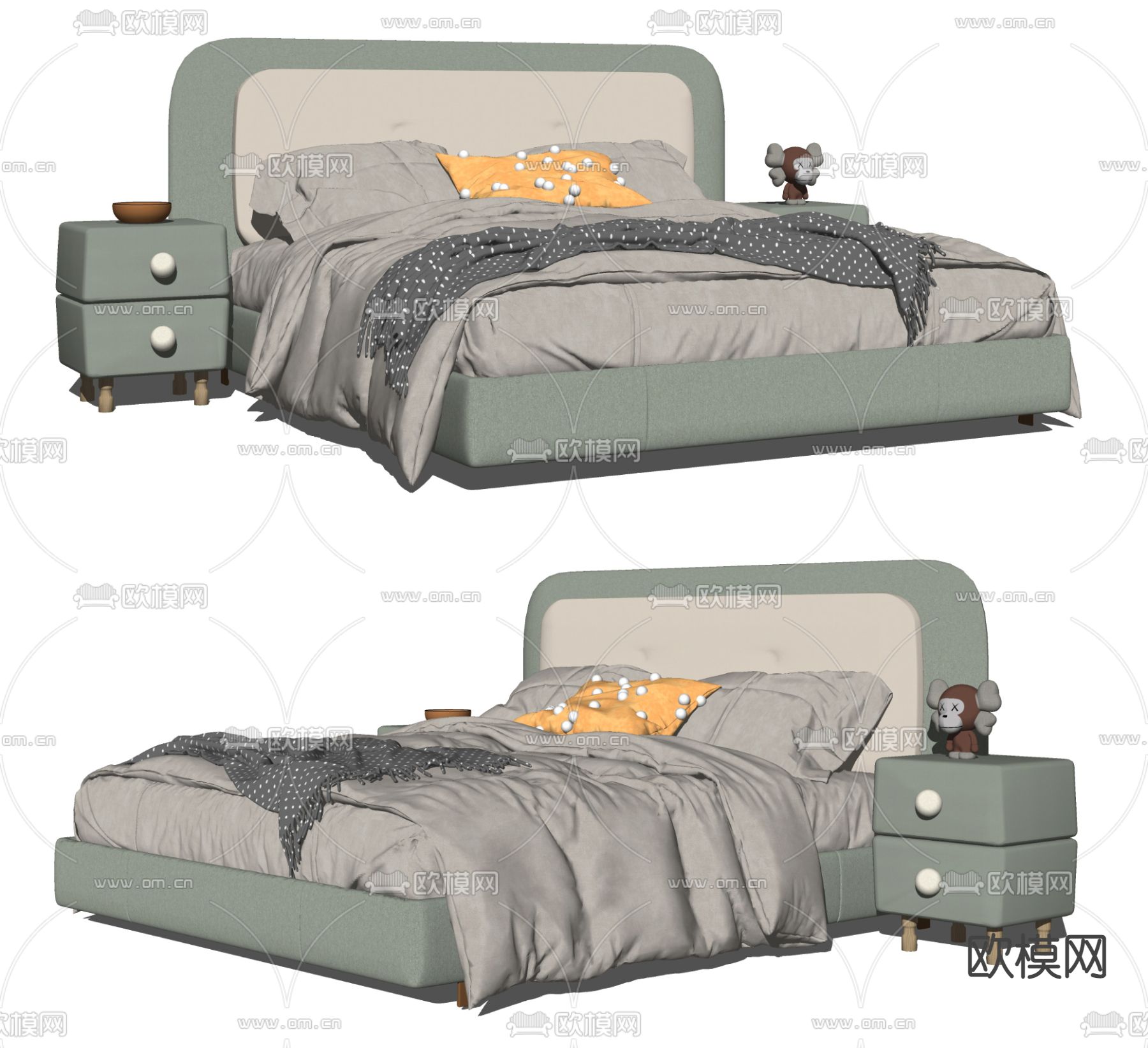 现代儿童床su模型下载（渲染图2）