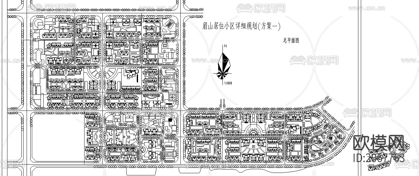 居住小区规划CAD平面图下载（渲染图1）