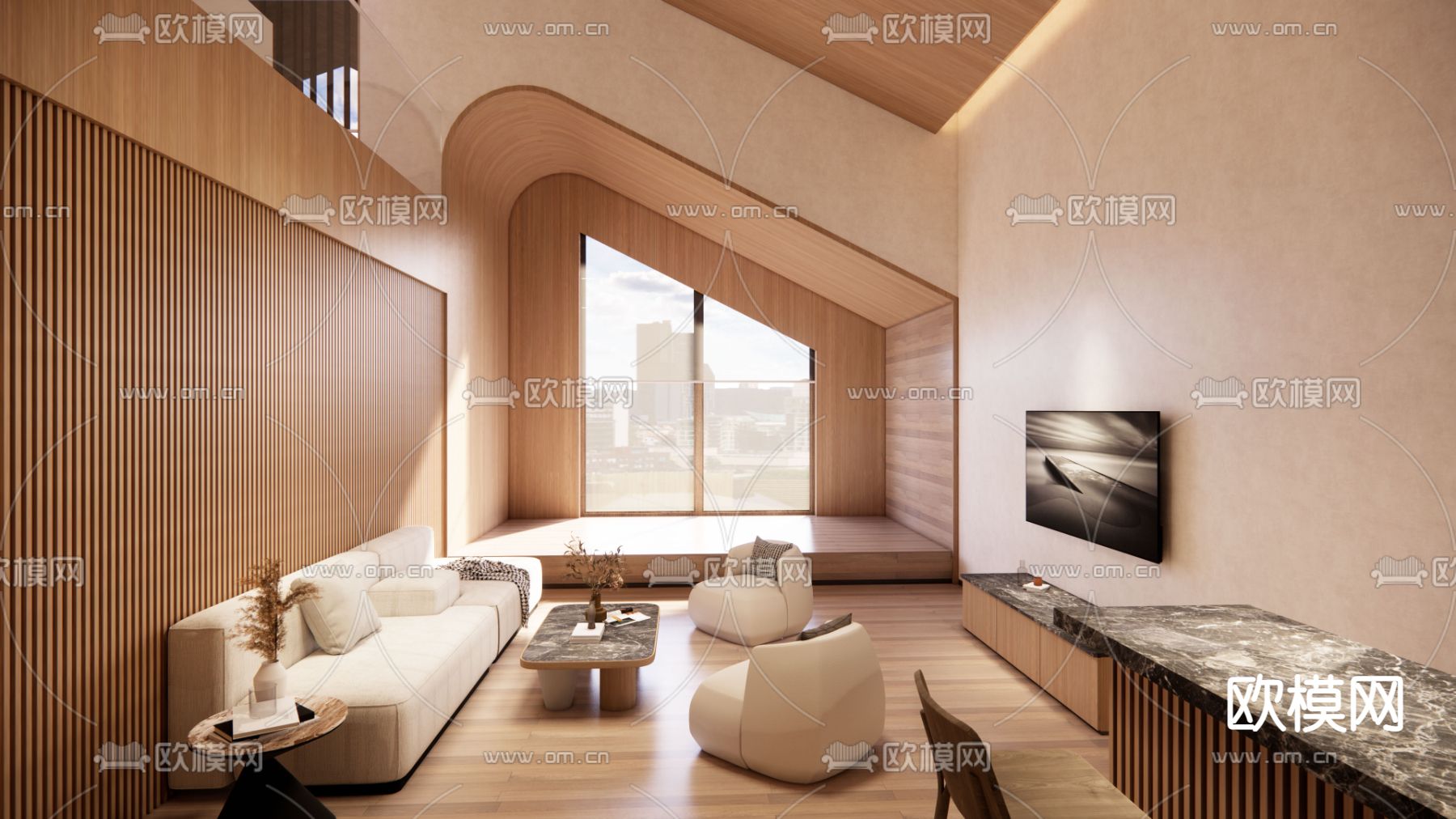 现代度假酒店客房su模型下载（渲染图2）