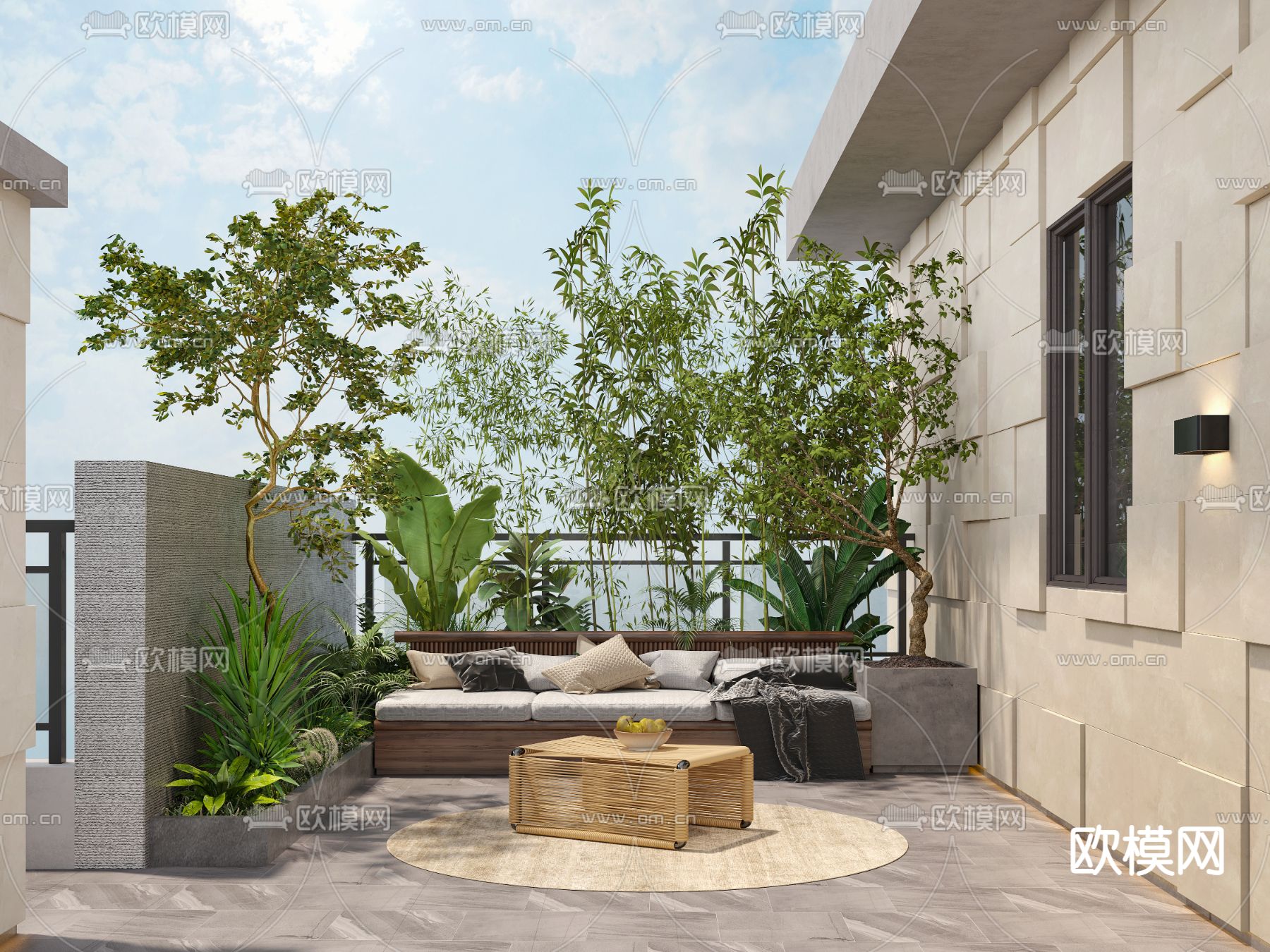 现代露台阳台3d模型下载（渲染图1）