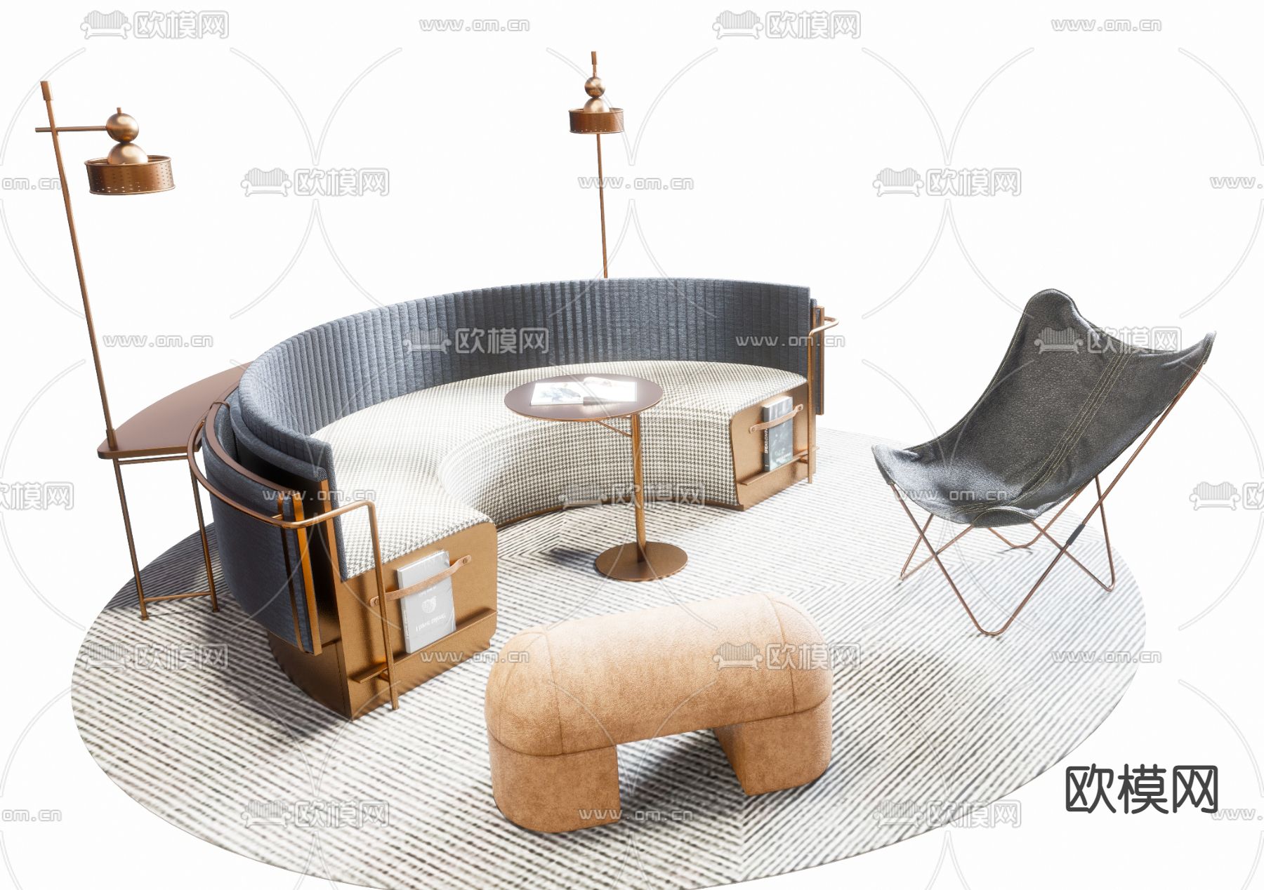 现代沙发卡座su模型下载（渲染图1）