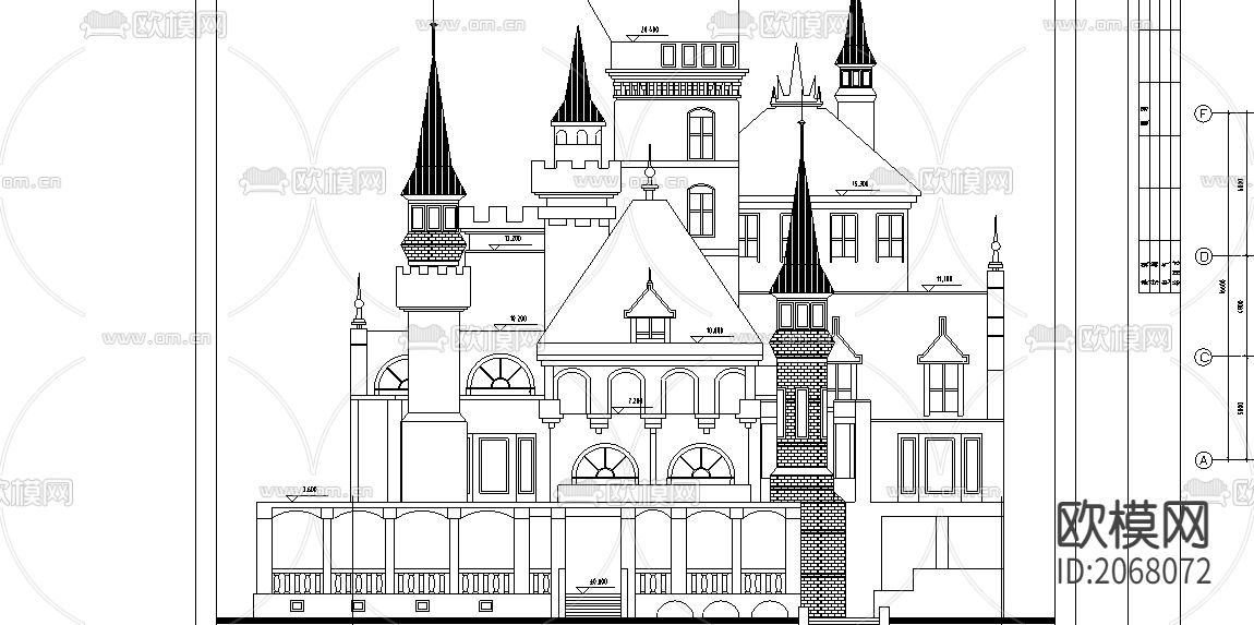 别墅商业情人堡建筑CAD图下载（渲染图2）