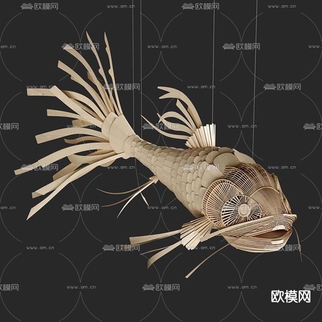 新中式竹编鲤鱼挂件吊饰3d模型
