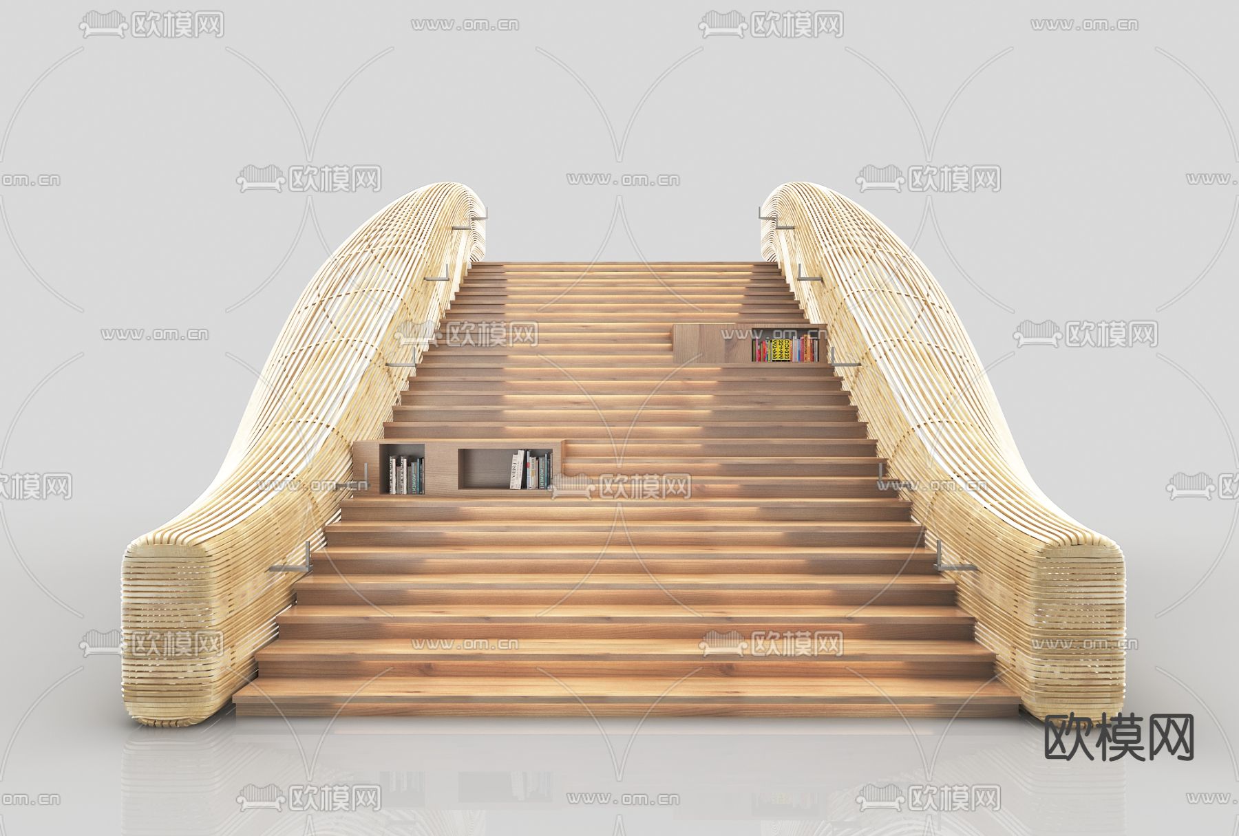 现代实木楼梯3d模型下载