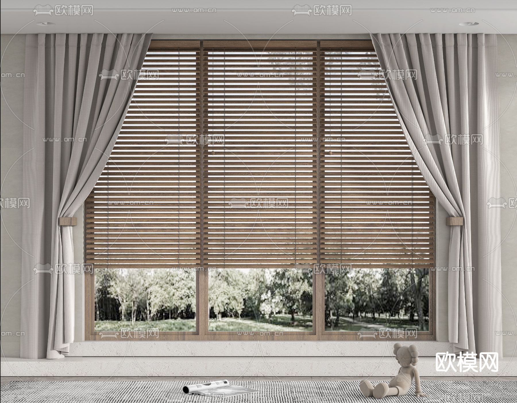 侘寂风布艺窗帘su模型下载（渲染图1）