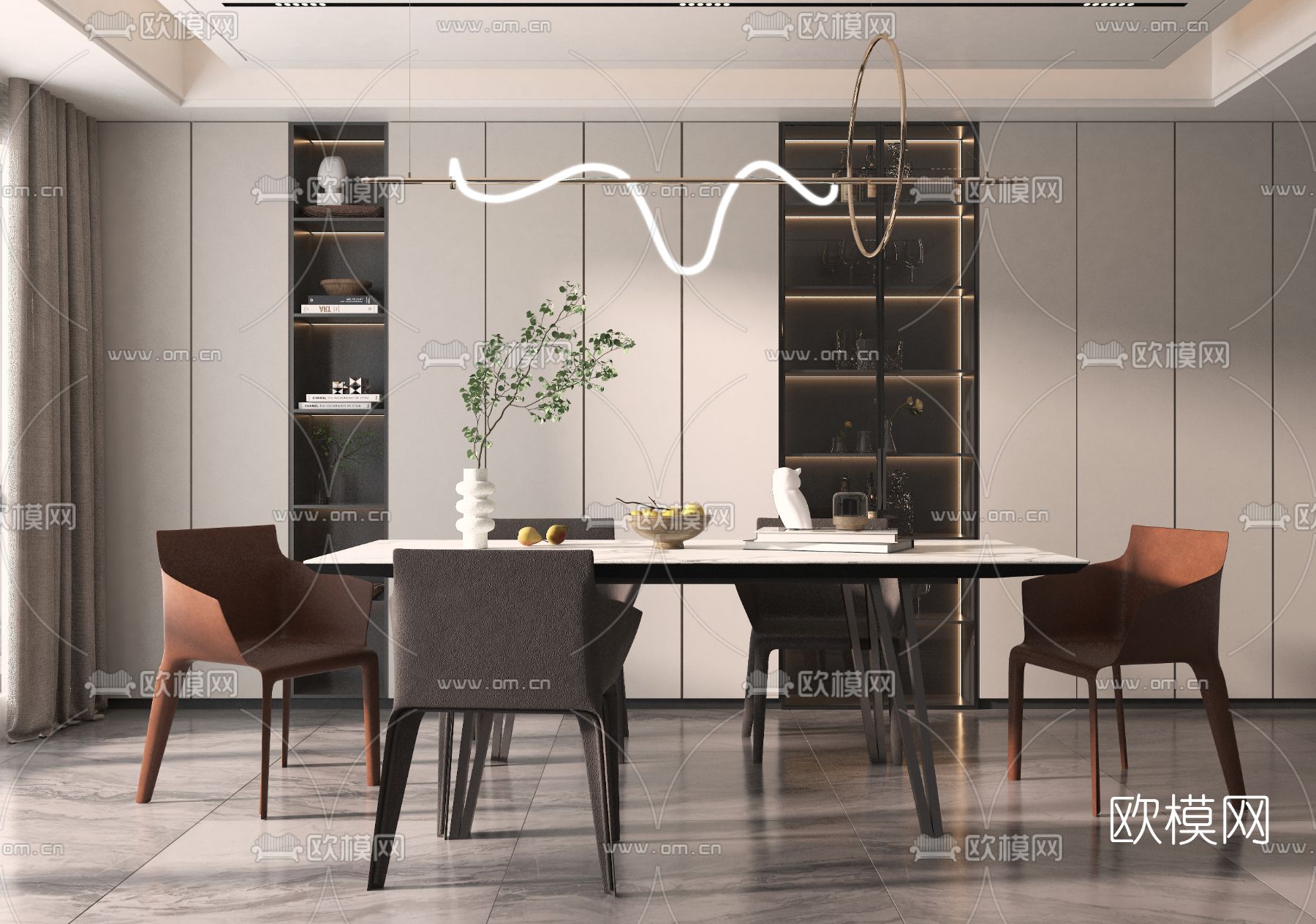 现代轻奢餐厅3d模型下载
