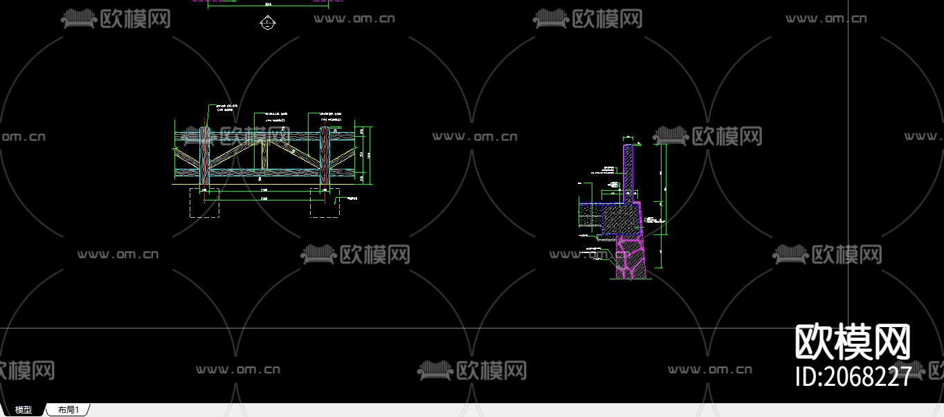 道路栏杆节点CAD图下载（渲染图1）